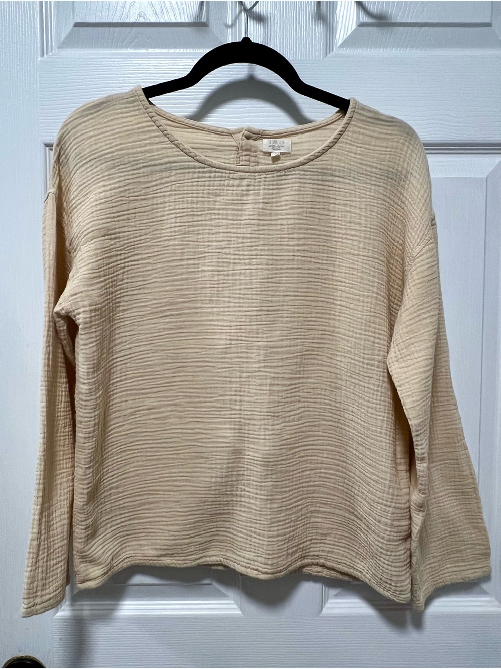 The Simple Folk Women’s Cotton Gauze Top Size Small Oatmeal/Cream Long Sleeve